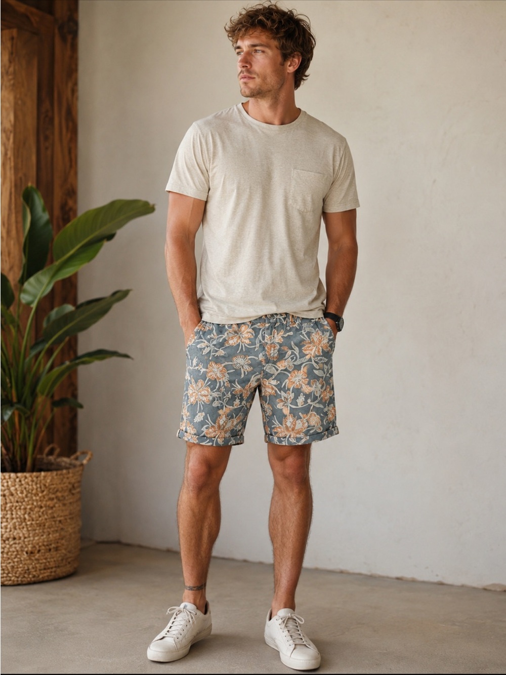 Scotch & Soda Blue Floral Flat Front Shorts